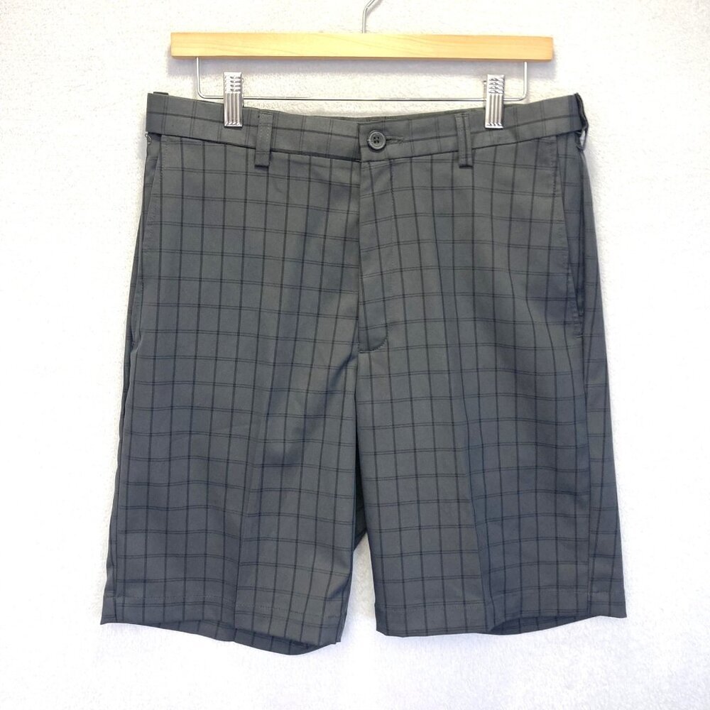 Haggar Cool 18 Pro Shorts Mens‎ 32 Gray Plaid Performance Golf Business Casual